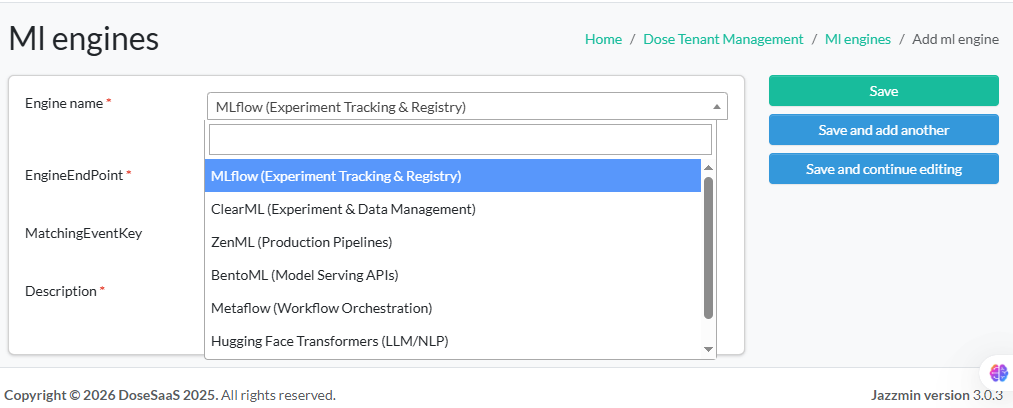 Django admin form for an ML engine