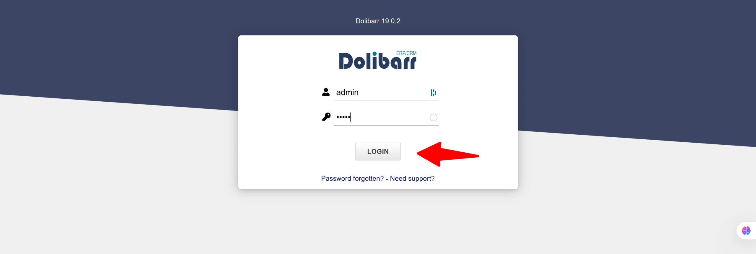 Dolibarr 19.0.2 login screen