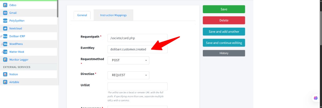 Instruction detail for Dolibarr POST capture