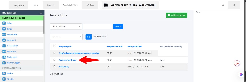 Django admin Instructions list in olient tenant
