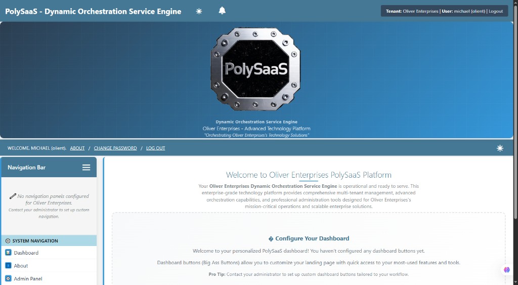 Tenant user dashboard with PolySaaS branding