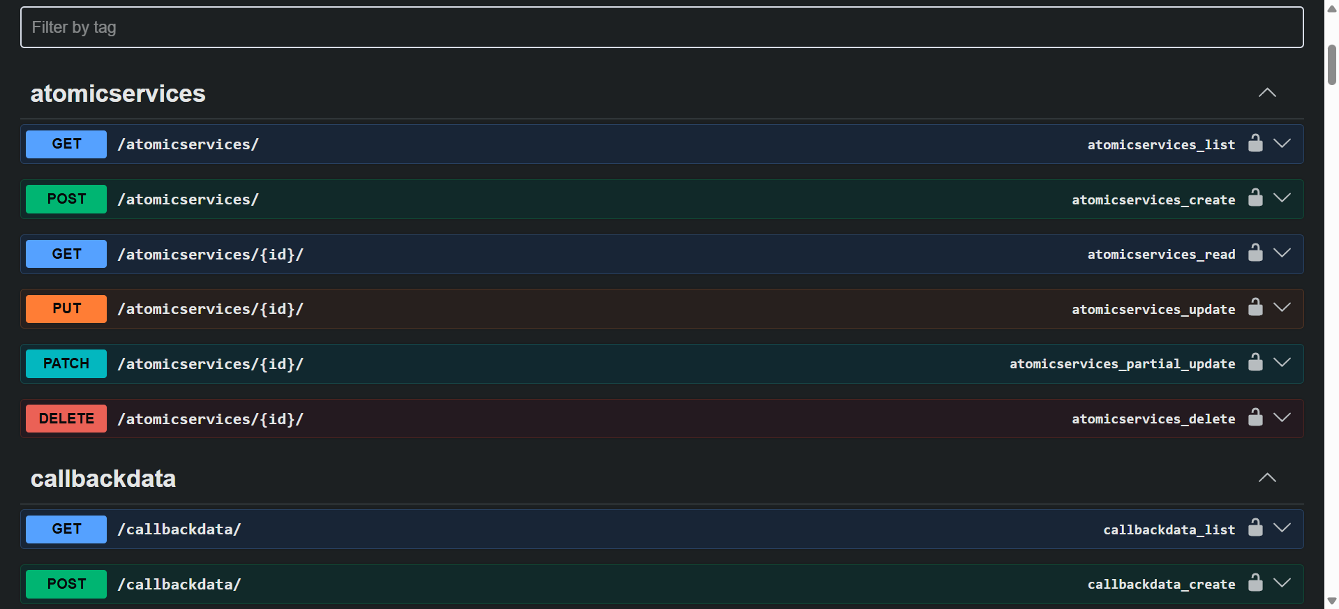 API Endpoints — Atomic Services CRUD operations